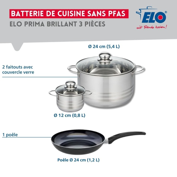 Batterie de cuisine Prima Brillant en aluminium et inox - 12 et 24 cm - noire
