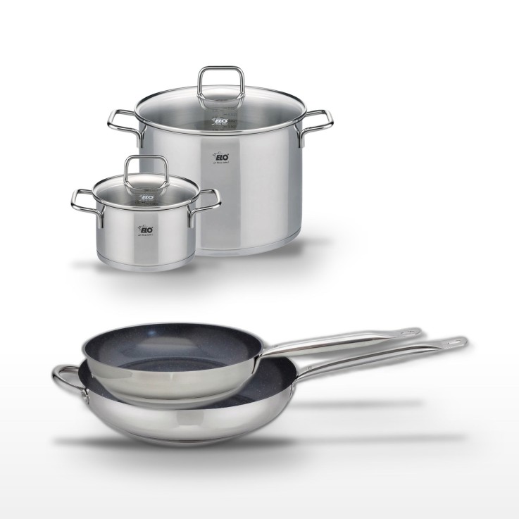 Lot de poêles et faitouts en inox - 28/32 cm - 20/26 cm - gris