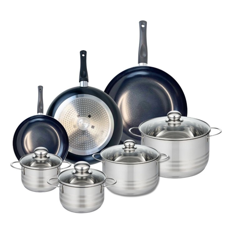 Batterie de cuisine Prima Brillant en aluminium et inox - 7 pièces - noire