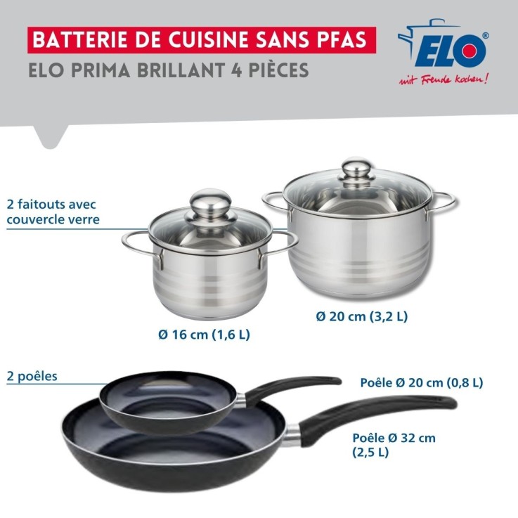 Batterie de cuisine Prima Brillant en aluminium et inox - 4 pièces