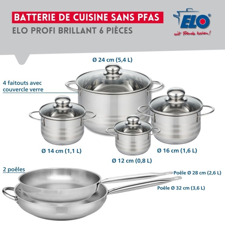 Batterie de cuisine Profi Brillant en inox - 6 pièces - 12 à 32 cm