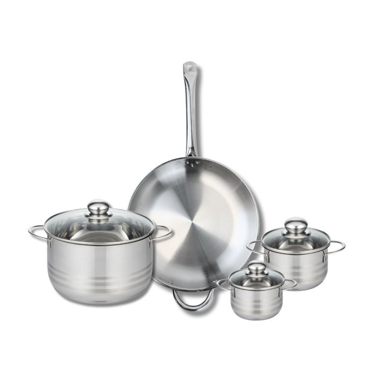 Batterie de cuisine Profi Brillant en inox - poêle 32 cm et faitouts 12, 14 et 24 cm