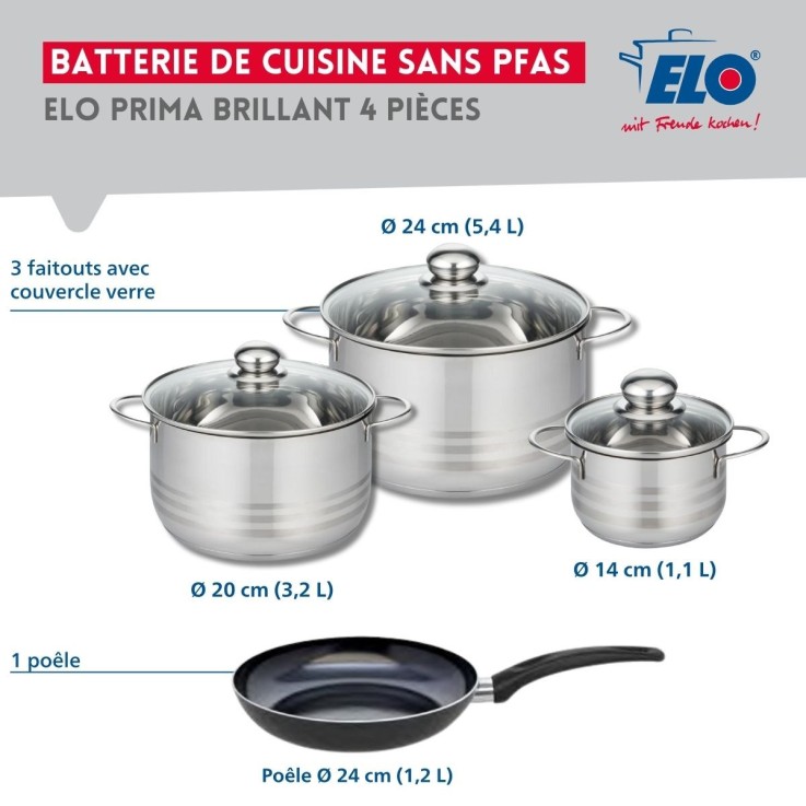 Batterie de cuisine Prima Brillant en aluminium et inox - 14, 20 et 24 cm