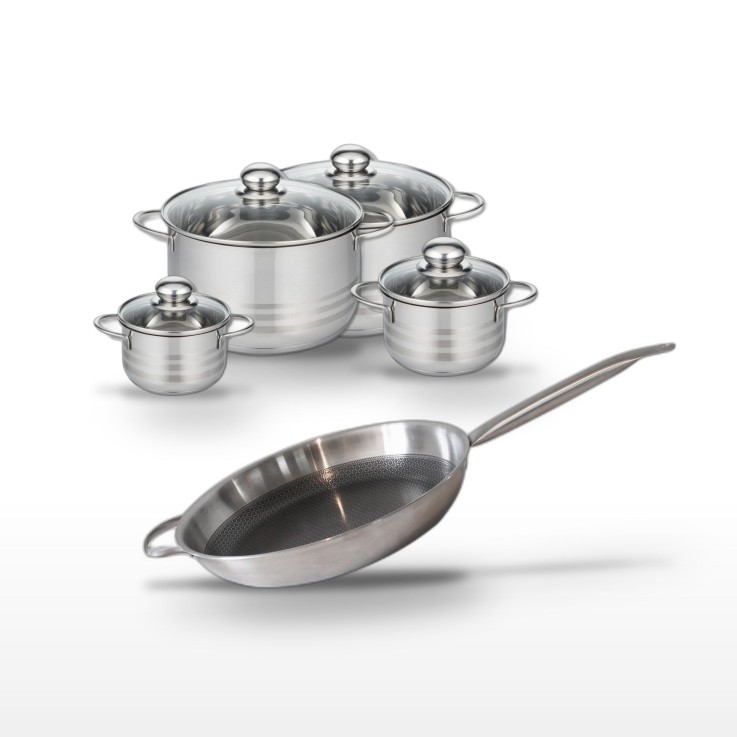 Batterie de cuisine Relief Solution en inox - 5 pièces - poêle 32 cm