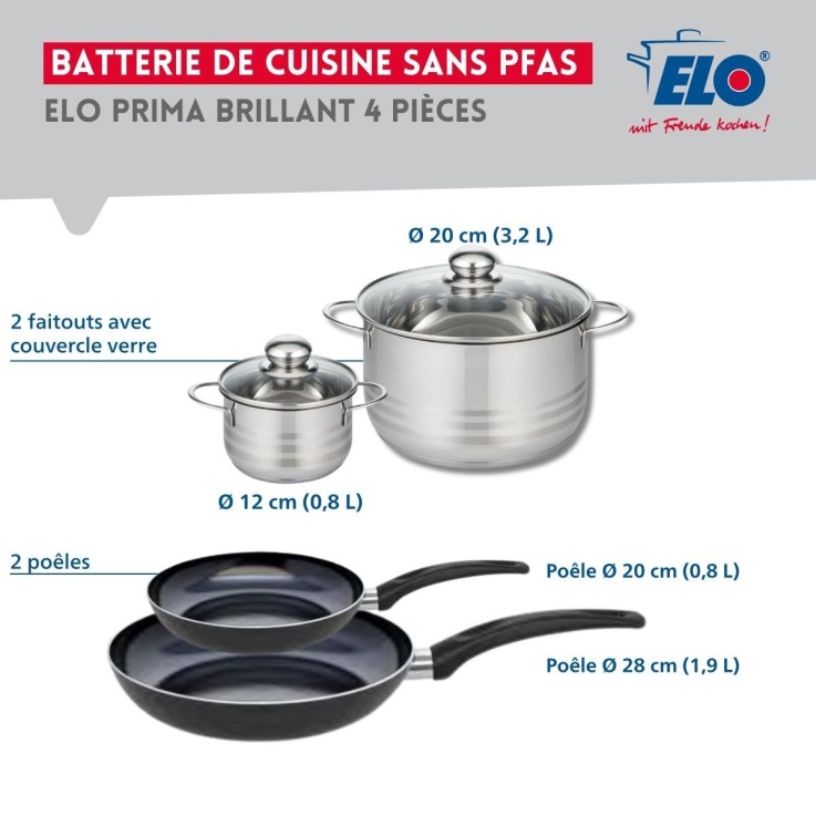 Batterie de cuisine Prima Brillant en aluminium et inox - 6 pièces