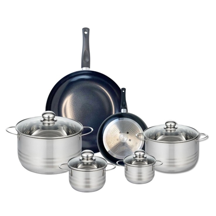 Batterie de cuisine Prima Brillant en aluminium et inox - 6 pièces - noir