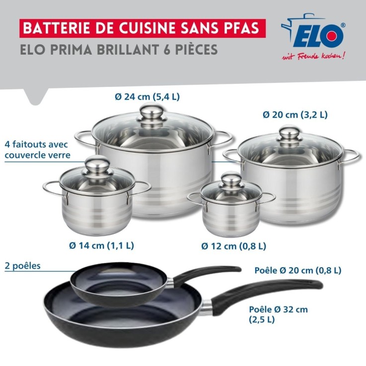 Batterie de cuisine Prima Brillant en aluminium et inox - 6 pièces - noir