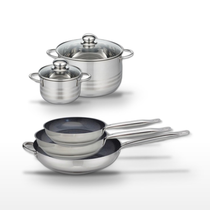 Batterie de cuisine Profi Therm Platinum en céramique et inox - 24/28/32 cm, 14/20 cm - grise
