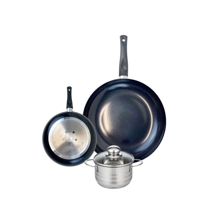 Batterie de cuisine Prima Brillant en aluminium et inox - 3 pièces - noire