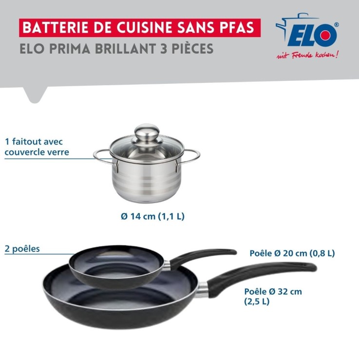 Batterie de cuisine Prima Brillant en aluminium et inox - 3 pièces - noire