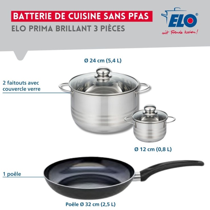Batterie de cuisine Prima Brillant en aluminium et inox - 32 cm - noir