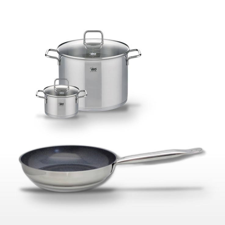 Batterie de cuisine - poêle 28 cm - 2 faitouts 16 et 26 cm