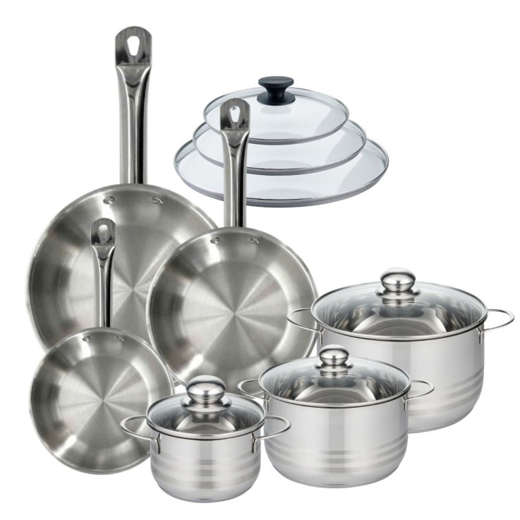 Batterie de cuisine Eterna en inox - poêles 20/24/28 cm - faitouts 16/20/24 cm