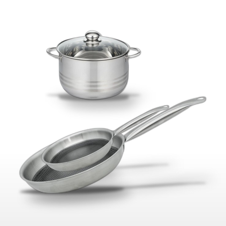 Batterie de cuisine Relief Solution en inox - 24/28 cm - 20 cm - noire