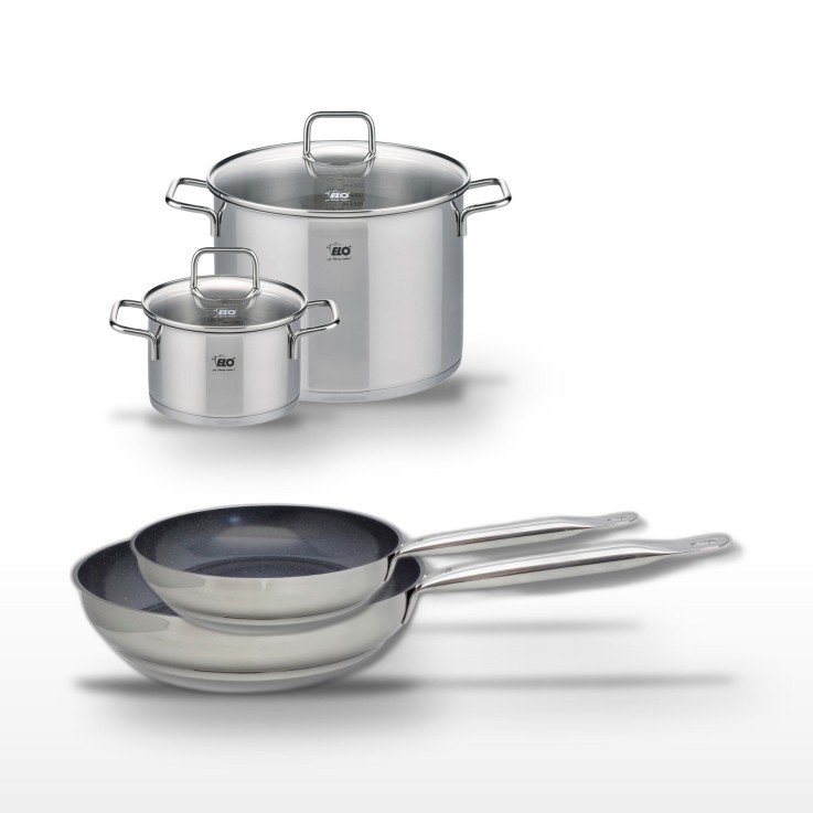 Batterie de cuisine en inox - 20, 24, 26 et 28 cm - grise