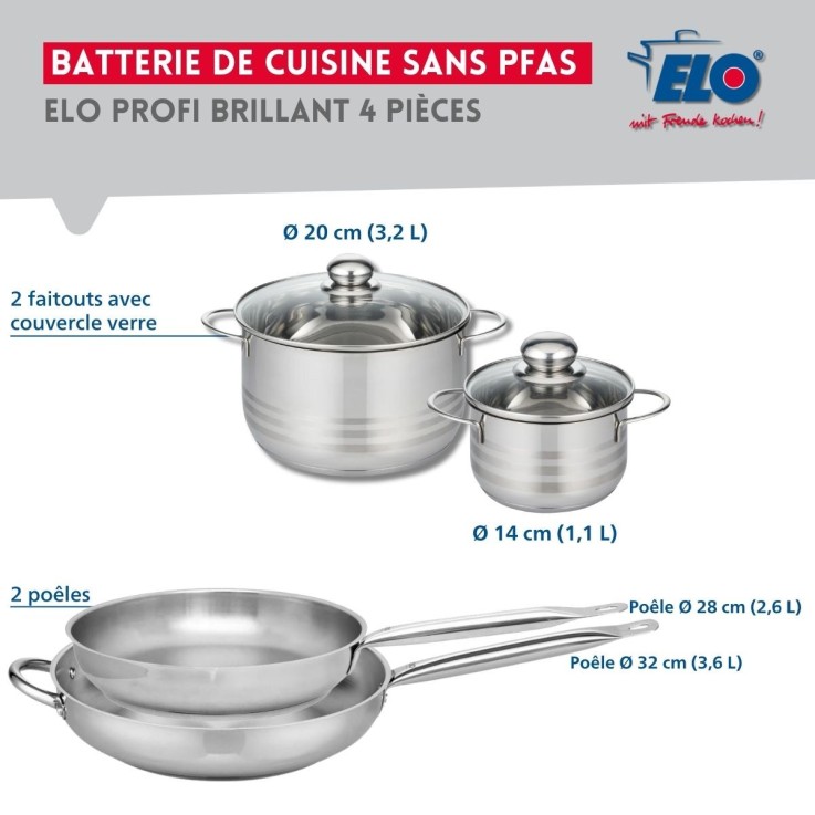 Batterie de cuisine Profi Brillant en inox - 14, 20, 28 et 32 cm