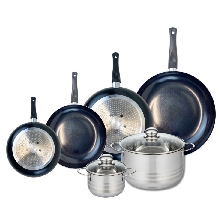 Batterie de cuisine Prima Brillant en aluminium et inox - 6 pièces - noire