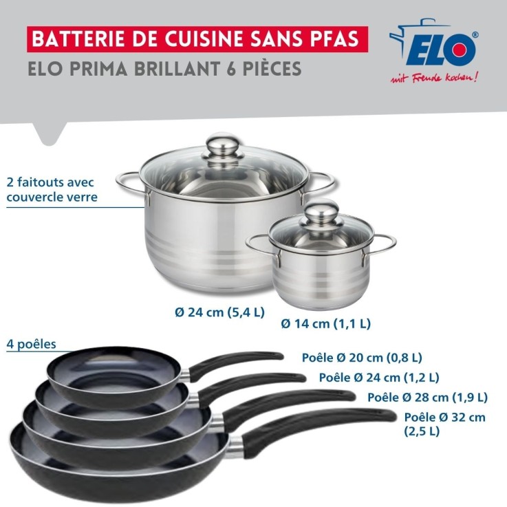 Batterie de cuisine Prima Brillant en aluminium et inox - 6 pièces - noire