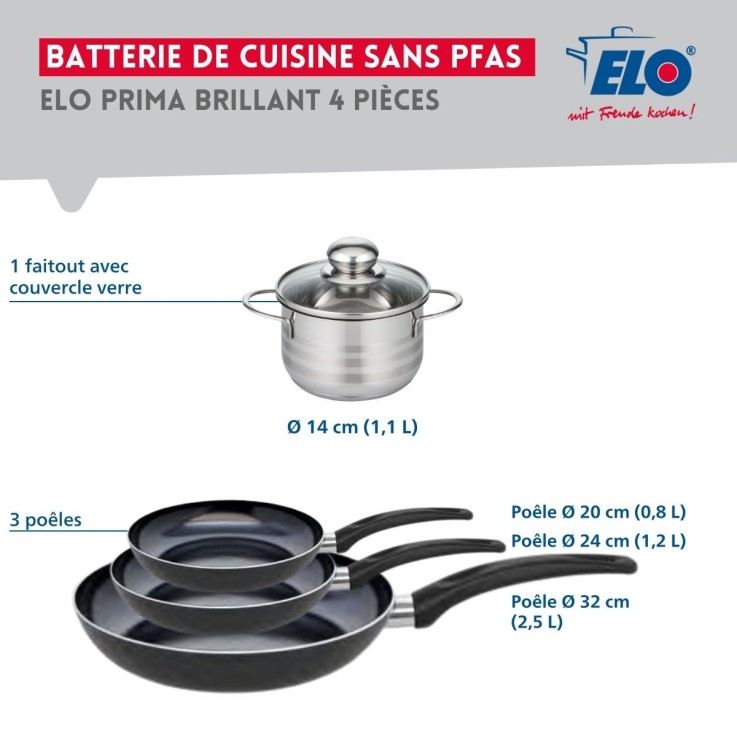 Batterie de cuisine Prima Brillant en aluminium et inox - 4 pièces