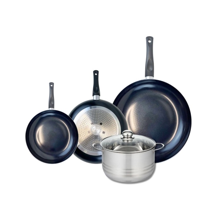 Batterie de cuisine Prima Brillant en aluminium et inox - noire