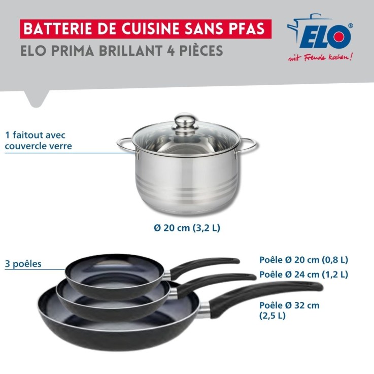 Batterie de cuisine Prima Brillant en aluminium et inox - noire