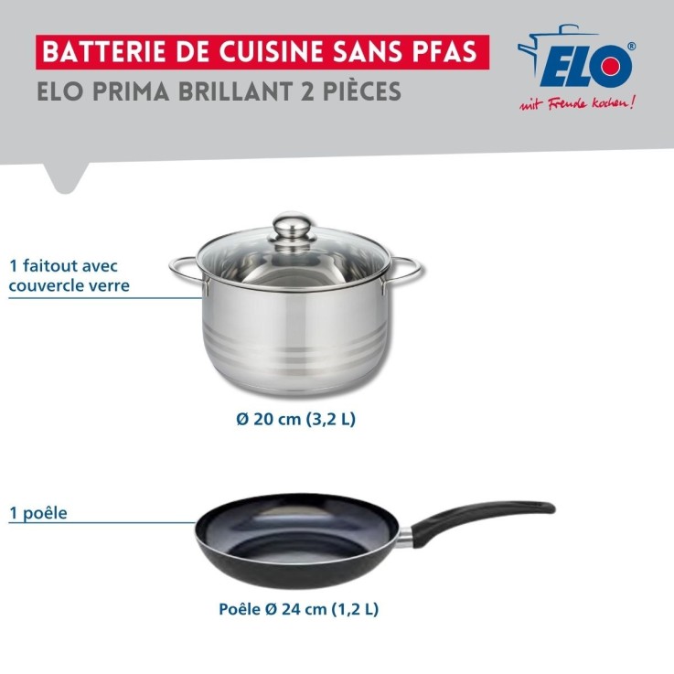 Batterie de cuisine Prima Brillant en aluminium et inox - 24 cm et 20 cm