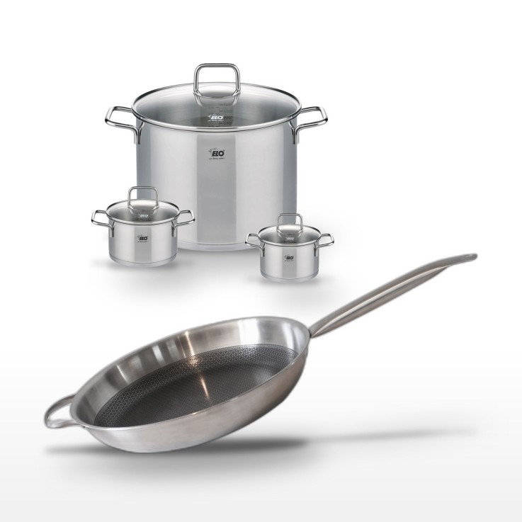 Batterie de cuisine Relief Solution en inox et aluminium - 12/14/26/32 cm