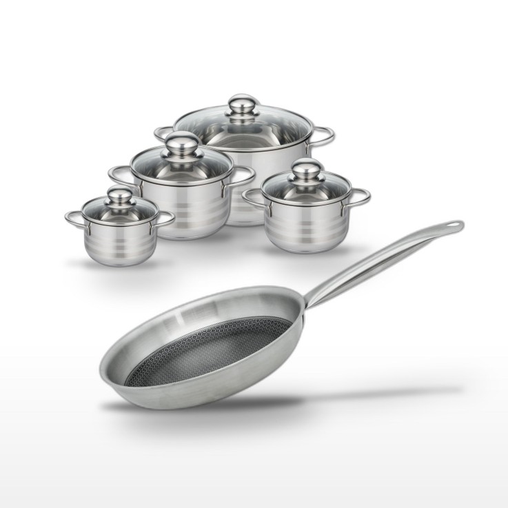 Batterie de cuisine Relief Solution en inox et verre - 28 cm - noire