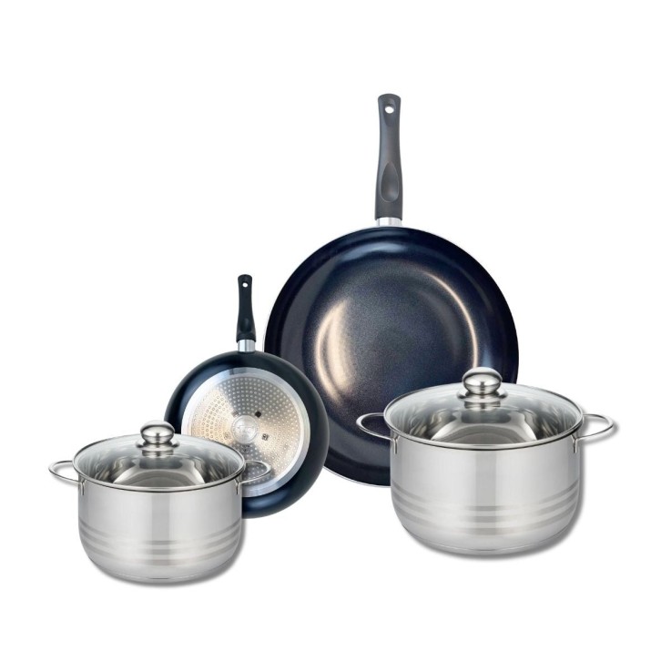 Batterie de cuisine Prima Brillant en aluminium et inox - 20/24/32 cm - noire