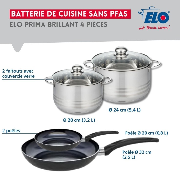 Batterie de cuisine Prima Brillant en aluminium et inox - 20/24/32 cm - noire