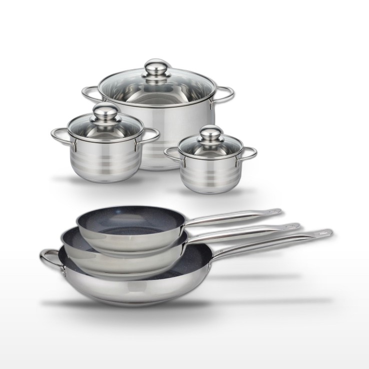 Lot de poêles et faitouts Profi Therm Platinum et Brillant en inox