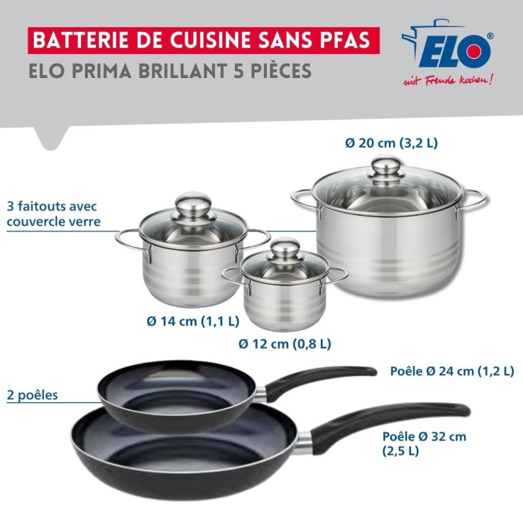 Batterie de cuisine Prima Brillant en aluminium et inox - 12/14/20/24/32 cm