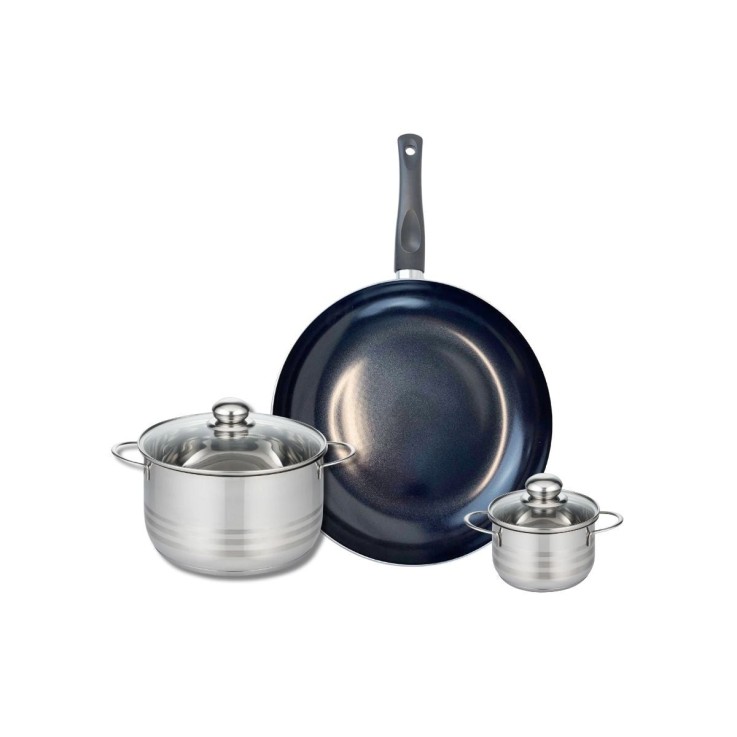 Batterie de cuisine Prima Brillant en aluminium et inox - 12/20/32 cm - noire