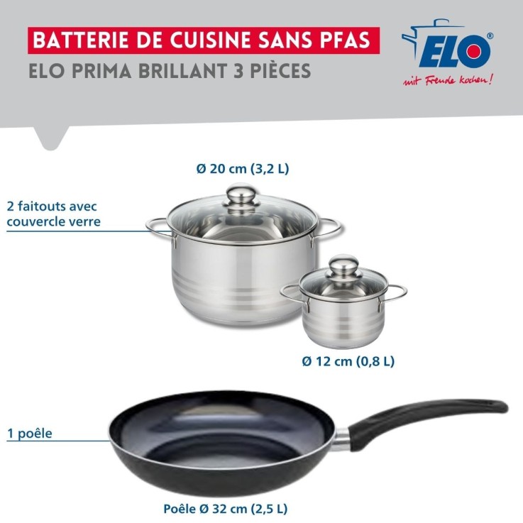 Batterie de cuisine Prima Brillant en aluminium et inox - 12/20/32 cm - noire