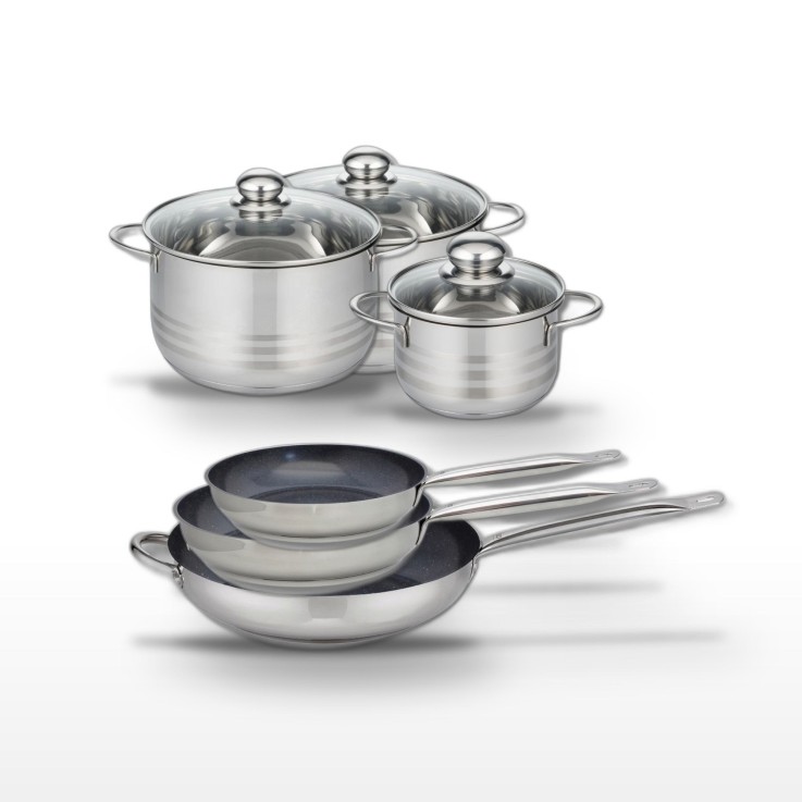 Lot de poêles Profi Therm Platinum et faitouts Brillant en inox