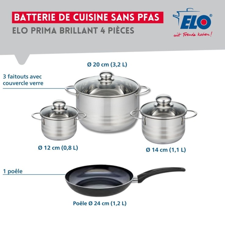 Batterie de cuisine Prima Brillant en aluminium et inox - 24 cm - 12, 14 et 20 cm