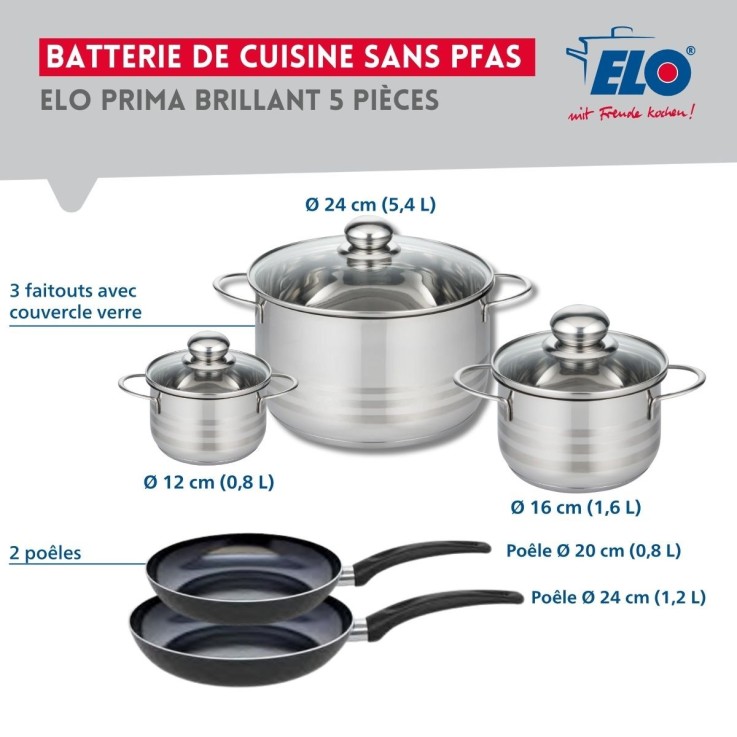 Batterie de cuisine Prima Brillant en aluminium et inox