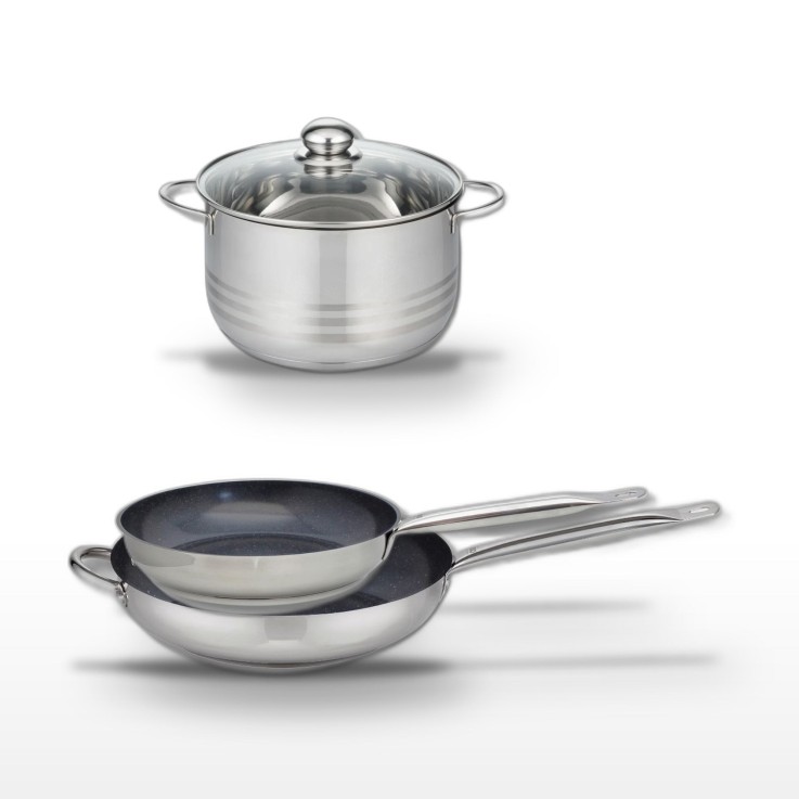 Batterie de cuisine Profi Therm Platinum en inox - 24, 28 et 32 cm - grise