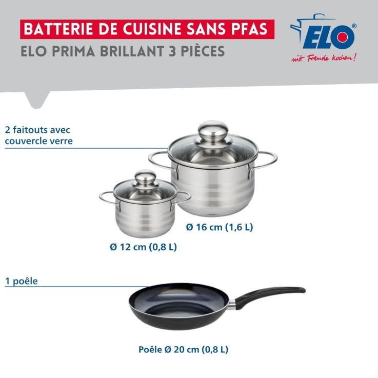 Batterie de cuisine Prima Brillant en aluminium et inox - 20 cm - 12 et 16 cm