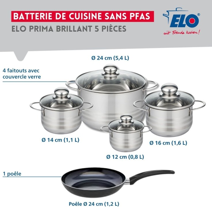 Batterie de cuisine Prima Brillant en aluminium et inox - 5 pièces