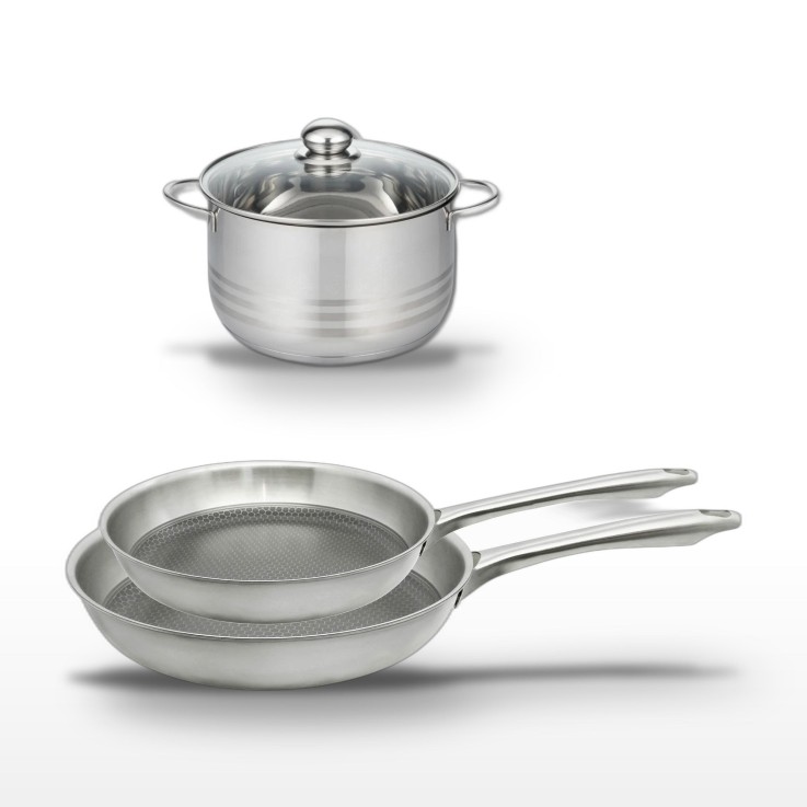 Batterie Relief Passion en inox - poêles 24/28 cm - faitout 20 cm - grise