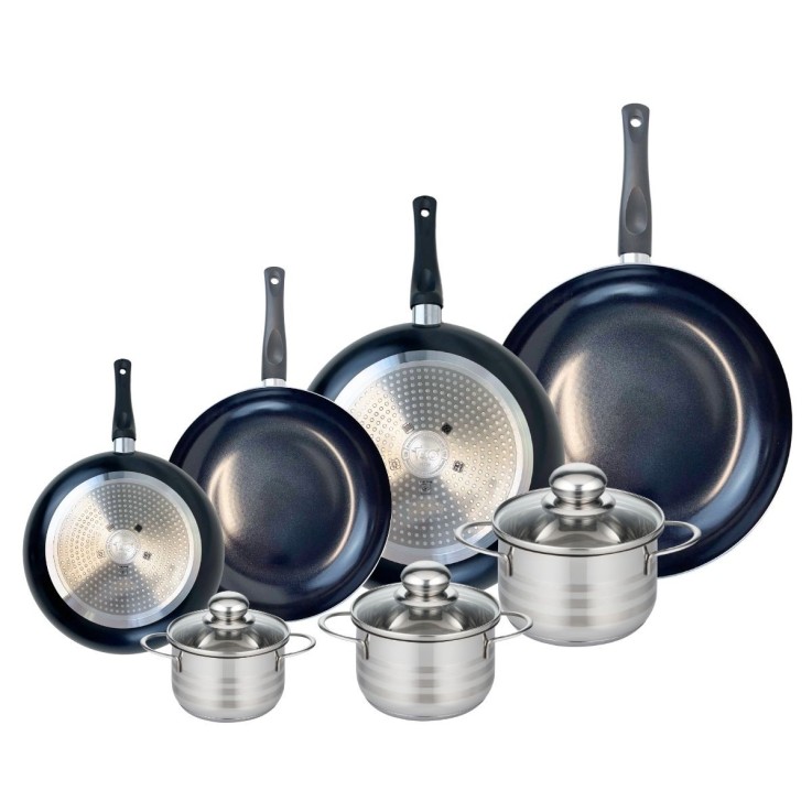 Batterie de cuisine Prima Brillant en aluminium et inox - 7 pièces - noir