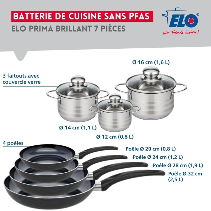 Batterie de cuisine Prima Brillant en aluminium et inox - 7 pièces - noir