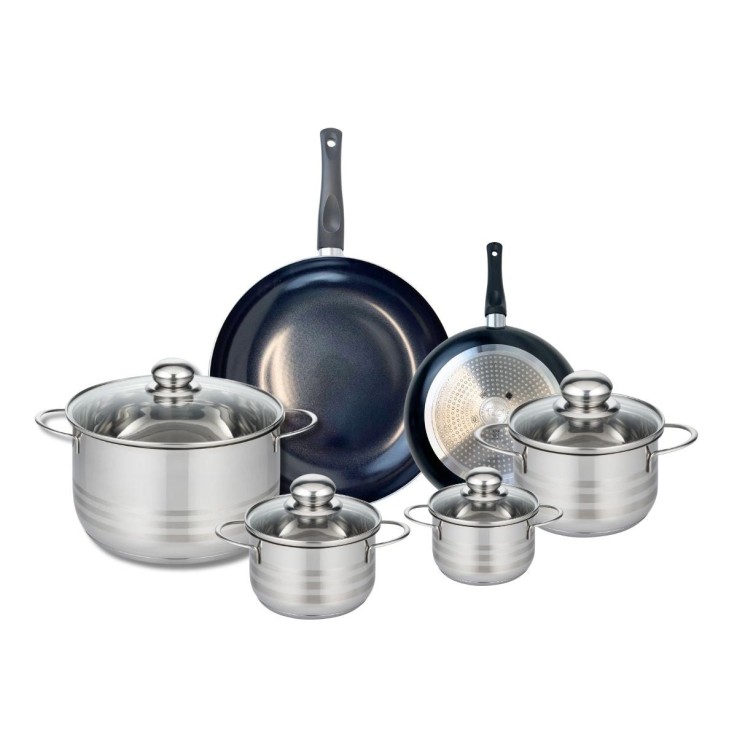 Batterie de cuisine Prima Brillant en aluminium et inox - 6 pièces - noire