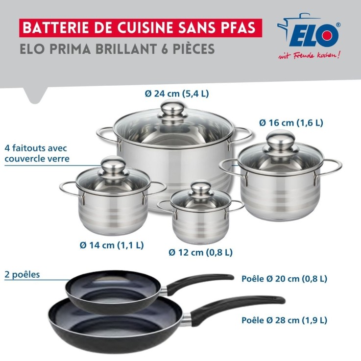 Batterie de cuisine Prima Brillant en aluminium et inox - 6 pièces - noire