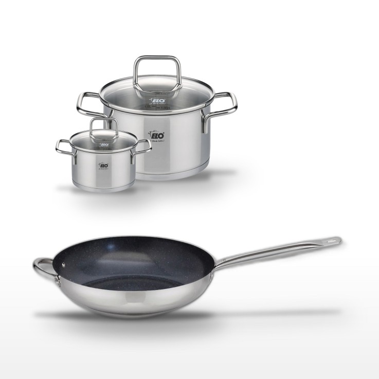Lot poêle et faitouts Profi Therm Platinum en inox et céramique - gris