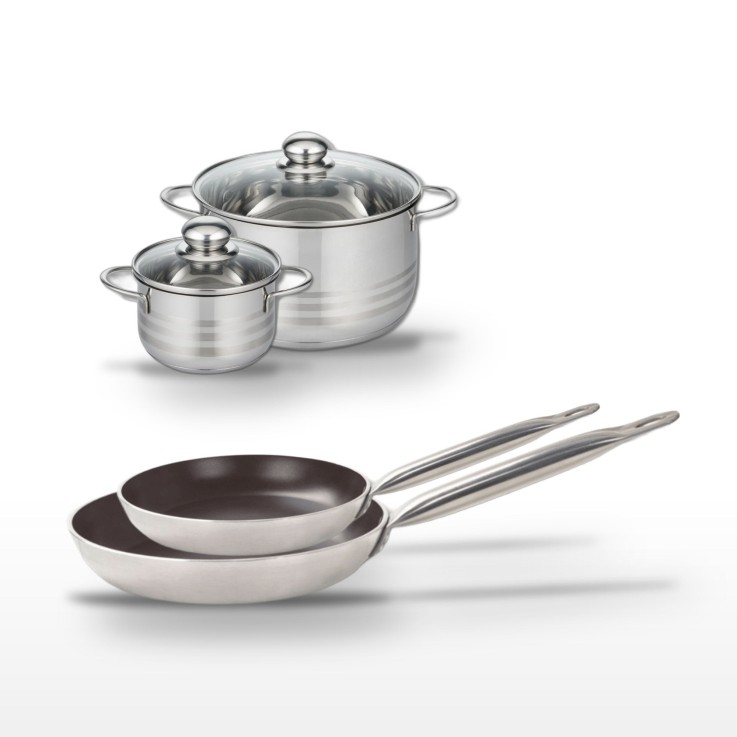 Lot de poêles et faitouts Bistro Line en aluminium et inox - 28/32 cm - 14/20 cm
