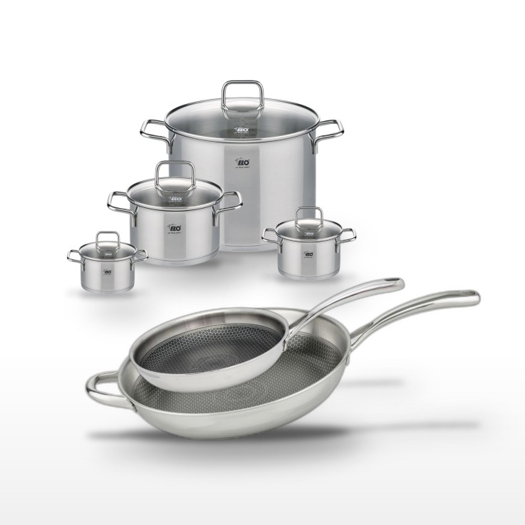 Lot de poêles et faitouts Relief Evolution et Citrin en inox