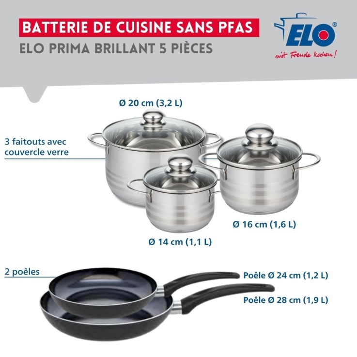 Batterie de cuisine Prima Brillant en aluminium et inox - 5 pièces - noire