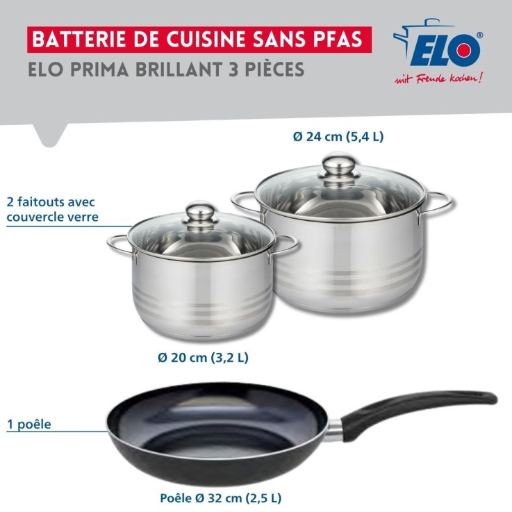 Batterie de cuisine Prima Brillant en aluminium et inox - 20/24/32 cm